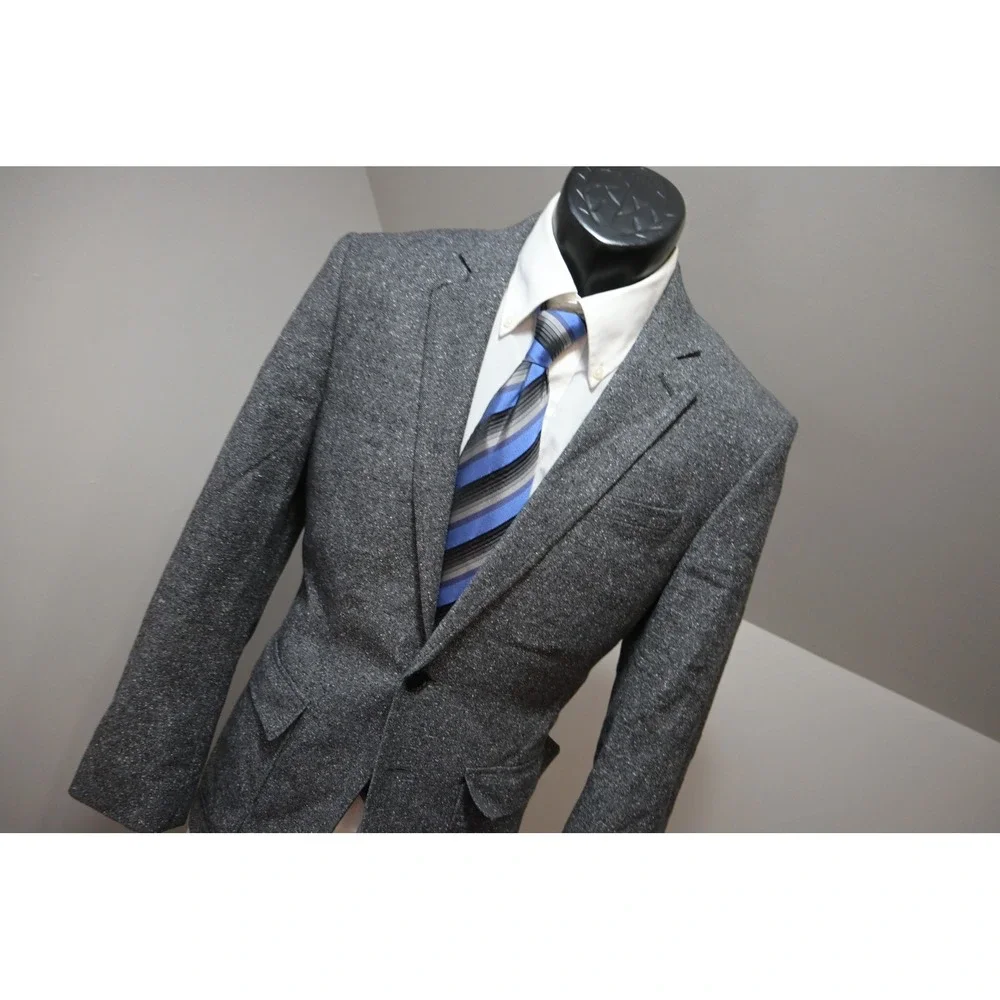 Express Blazer Men 36S Grey Textured Elbow Patches Two Button Excellent